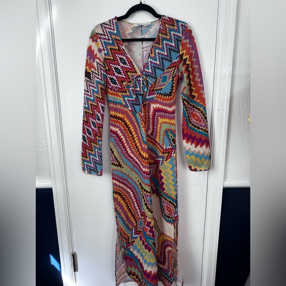 Zara Colorful Zigzag Long Sleeve Dress